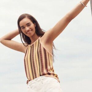 Crochet Madewell Sweater Tank in Rainbow Striped (Size Small)
